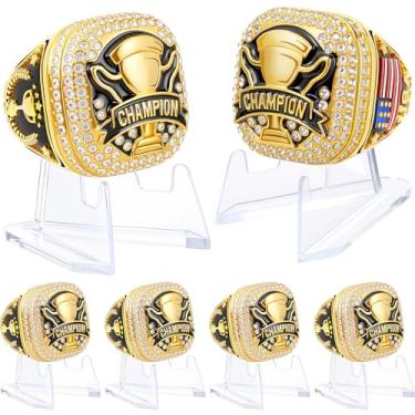 Imagem de Misdary Anéis de Campeonato de Troféu com Suporte Jogador Mais Valioso Melhor de Todos os Tempos Anel de Ouro Prêmio de Equipe Esportiva Prêmio para Vencedor do Torneio (12 peças)