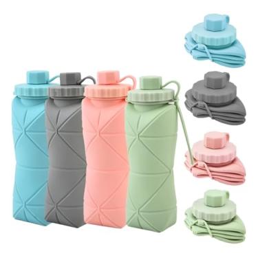 Imagem de Garrafa de Água Dobrável Premium em Silicone Soft Retrátil 600ml Livre de BPA Portátil e Compacta para Viagem, Anti vazamento Bolsa Ciclismo Treino Corriga Bike Academia e Esportes (cinza)