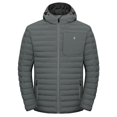 Imagem de Jaqueta masculina acolchoada à prova d'água Little Donkey Andy com capuz à prova de vento casaco de inverno com isolamento reciclado cinza atualizado GG