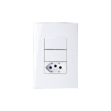Imagem de Interruptor Simples Duplo 10a E Tomada 2p+t 20a Margirius Sleek Com Placa 4x2 Branco