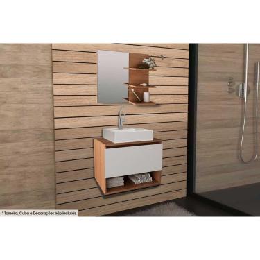 Imagem de Armário c/ Balcão Banheiro Suspenso BN3606 s/Cuba 60cm e Espelho BN3608 Amêndoa - Tecno Mobili