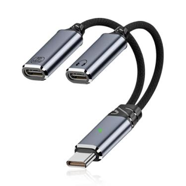 Imagem de YUEWEESER Divisor de áudio e carregamento USB C, adaptador de fone de ouvido tipo C 2 em 1, cabo dongle de áudio compatível com PD 100W carregamento rápido iPhone 16/15 Series Galaxy S24 23 S22