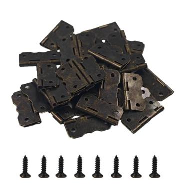 Imagem de STFRBTH 40 peças de dobradiças pequenas de 30 x 24 mm, mini dobradiça estilo vintage com parafusos, dobradiças decorativas de bronze para caixa de joias de madeira, estojo de artesanato, gabinete
