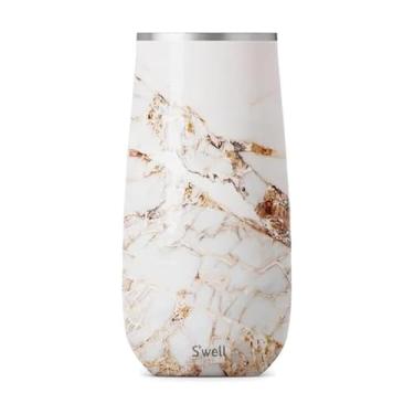 Imagem de S'well Taça de champanhe de aço inoxidável, 170 g, ouro calacatta, recipiente isolado a vácuo em camadas triplas mantém as bebidas mais frias por mais tempo, sem BPA