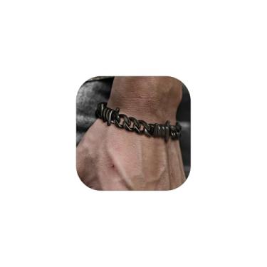 Imagem de ChainsHouse Pulseira de arame farpado, pulseira de corrente de elos cubanos para homens, corrente de mão gótica punk espinhos de aço inoxidável, joias hip hop, 7 mm/9 mm de largura, 17,8 cm a 21 cm de