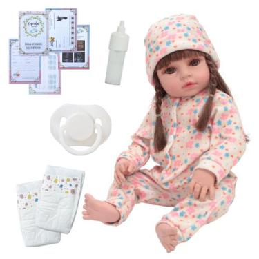 Imagem de Boneca Reborn Bebê Menina Pode Molhar Pijama Fofo e Itens - Cegonha Re