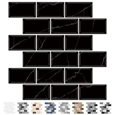 Imagem de Azulejos Backsplash de cozinha URCOLOR de 10 folhas em mármore preto 3