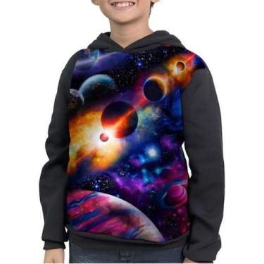 Imagem de Casaco Moletom Infantil Astrônomo Espaço Full Print - smoke, Preto, 4