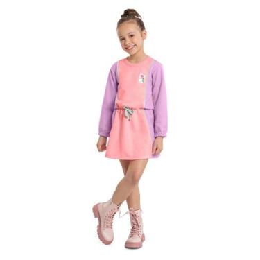 Imagem de Vestido Infantil Moletom Manga Longa Quimby, Rosa, 6