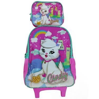 Imagem de Kit Mochila Infantil Com Lancheira Gatinha Cindy Rosa Luxcel
