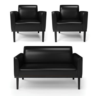 Imagem de Sofá Namoradeira com 2 Poltronas Base de Madeira Fixa Preto Marisa Corano Preto D03 - D'Rossi