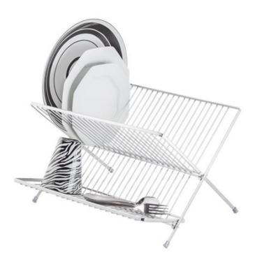 Imagem de Escorredor de Louça em X Laminado Cromado 20 Pratos Secador Organização Cozinha