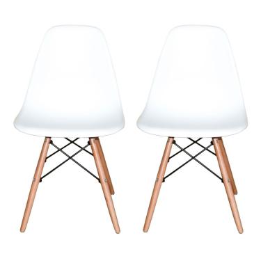 Imagem de Conjunto Com 2 Cadeiras Dkr Eames Polipropileno Base Eiffel Madeira Branca