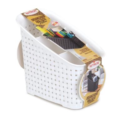 Imagem de Organizador Multiuso de Plástico Rattan 3 Divisórias Branco