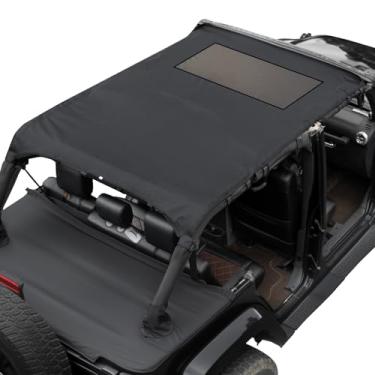 Imagem de JOYTUTUS Protetor solar à prova d'água compatível com Wrangler JKU 4 portas 2007-2018, cobertura de teto de lona Wrangler JK guarda-sol bloqueia chuva, UV, vento, ruído