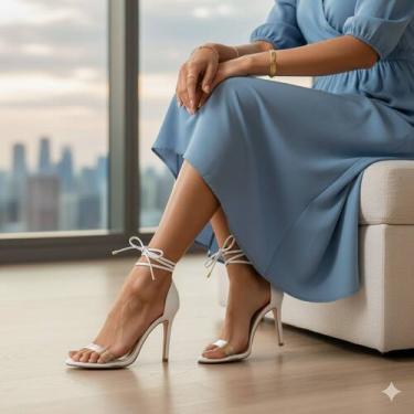 Imagem de Sandália feminina bico fino amarrar abotoar salto alto - Taty Morena c