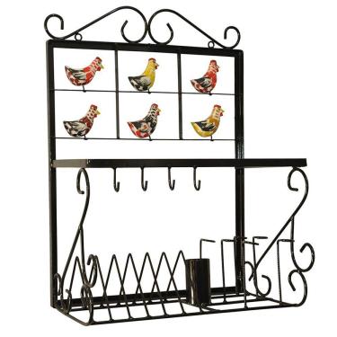 Imagem de Paneleiro De Parede Escorredor De Pratos, Copos E Talheres De Ferro Galinha