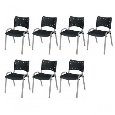 Imagem de Cadeira Iso Base Cinza, Igreja, Escola, Escritório - Preto Kit 7 Peças