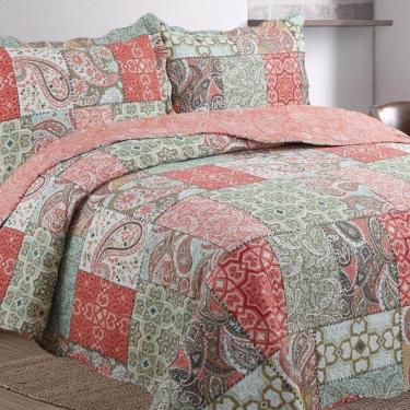 Imagem de Kit Cobre Leito Colcha Mix King Estampado Dupla Face Floral 3 Peças - Eduarda