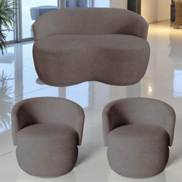 Imagem de Kit Namoradeira + 2 Poltronas Decorativa Beatriz Orgânica Bouclé Capuc