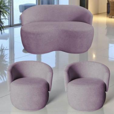 Imagem de Kit Namoradeira + 2 Poltronas Decorativa Beatriz Orgânica Veludo Rosê 