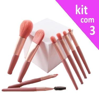Imagem de  Kit Jogo 8 Pinceis para Maquiagem c/ cartucho transparente (3 jogos) 