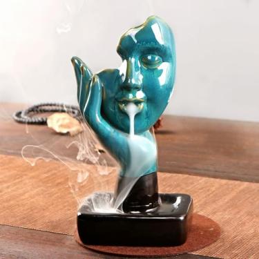 Imagem de NVKIC Queimador de incenso de cerâmica Backflow para cones de incenso criativo meia face contemplar incensário de fluxo reverso suporte de bastão de incenso