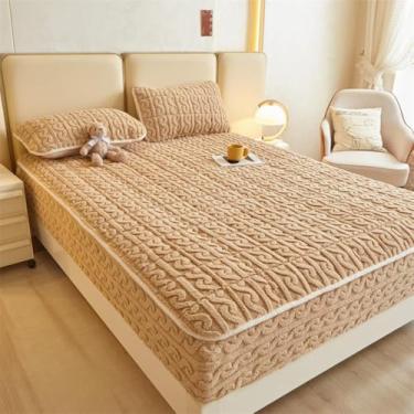 Imagem de Jogo de lençol com elástico alto, extramacio, respirável, colcha, de veludo, quente, de flanela felpuda, cáqui, 150 x 200 cm