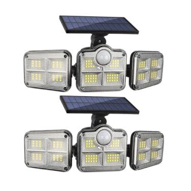 Imagem de Kit Com 2 Luminárias Solares De LED 6500K Para Exterior, Com 3 Cabeças, Sensor De Movimento E Refletor, IP65 À Prova D'Água, Luminária De Parede Solar Com Sensor De Movimento