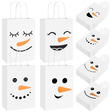 Imagem de 48 sacos de presente de Natal, sacos de presente de Natal, boneco de neve, papel kraft, sacos de guloseimas de Natal a granel com alças para lembrancinhas de festa de inverno, suprimentos de embrulho