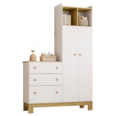 Imagem de Guarda Roupa Infantil Com Cômoda Q Encanto Slim 4970 Branco Acetinado - Qmovi