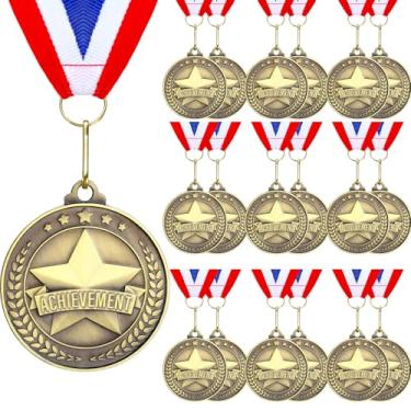 Imagem de Quelay 20 medalhas de conquistas de 5 cm com fitas de pescoço, medalhas de vencedor, prêmios, troféus de metal a granel, presente para competições de adultos, torneios de educação escolar