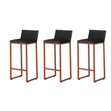 Imagem de Kit 3 Banquetas Alta Dani Reforçada Decorativa Balcão Bancada Cozinha Bar Base Bronze Courino