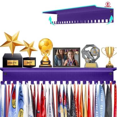 Imagem de Lapetale Fashion Prateleira de troféu roxa antiderrapante – Suporte de medalha de 40 cm para parede com prateleiras atualizadas para troféus, ginástica, futebol, natação