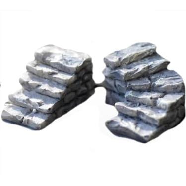 Imagem de Tiosen 2 peças de ponte de jardim em miniatura e degraus de pedra, decoração de jardim de fadas de resina, ornamento de bonsai