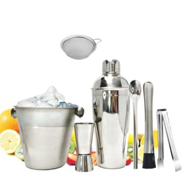 Imagem de Kit Bartender Profissional Coqueteleira 750 ml 7 PeçAs Inox Socador Dosador Colher Balde Pegador