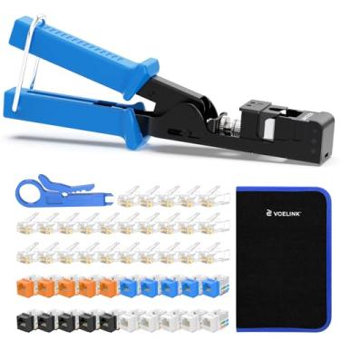 Imagem de VCELINK Ferramenta de terminação de velocidade para VCE 90 graus Keystone Jacks Punch Down Kit de ferramentas de rede com 20 conectores CAT6 Keystone listados UL, pacote com 25 conectores RJ45, pacote