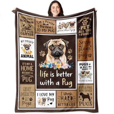 Imagem de Gtouaz Presentes de Pug para amantes de pugs, presentes para mães de pug/donos/amantes/meninas cobertor 152 x 127 cm, cobertor temático de pugs