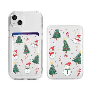 Imagem de BlHMCASE Carteira magnética compatível com MagSafe para iPhone 17/16/15/14/13/12, série Bonita árvore de Natal, boneco de neve, branco para porta-cartões Magsafe para mulheres adolescentes e meninas