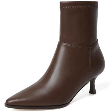 Imagem de RIBONGZ Botas de tornozelo femininas salto agulha gatinho sexy cowgirl botas de vaqueira com zíper lateral bico fino salto baixo elegante outono cano médio curto moda inverno couro ou camurça trabalho