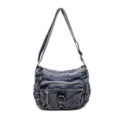 Imagem de Bolsa tiracolo retrô jeans para mulheres, bolsa leve com vários bolsos, bolsa com zíper de metal com alça ajustável, Azul, Medium