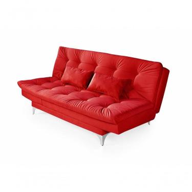 Imagem de Sofá Cama Versátil 3 Lugares Império Reclinável Pés De Alumínio Espuma D33 Suede Vermelho 373