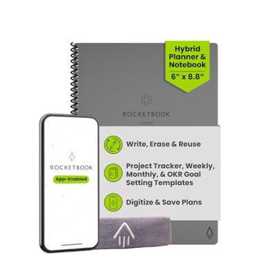 Imagem de Caderno reutilizável Rocketbook Fusion Smart – Calendário, listas de tarefas e páginas de modelo de notas com 1 caneta Pilot Frixion e 1 pano de microfibra incluído – capa Deep Space