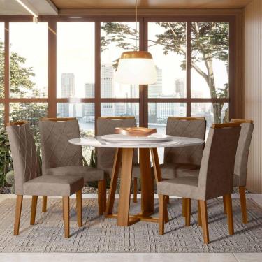 Imagem de Conjunto Sala De Jantar Mesa Vitoria 1,35 Com Tampo Giratório E 6 Cadeiras Sarah Ype/off White/lux - New Ceval 