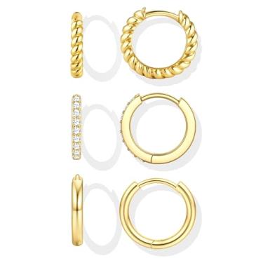 Imagem de YADOCA Brincos pequenos de argola de ouro para mulheres, na moda, pinos de prata esterlina, hipoalergênicos, dourados, prateados, brincos de cartilagem, brincos de argola de zircônia cúbica, conjuntos