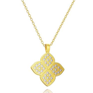 Imagem de Clover Corrente delicada banhada a ouro 18K para mulheres, colar com pingente de cristal, pavê de strass, Large, Metal banhado a ouro 18k, Sem Pedra Preciosa