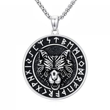 Imagem de IMZM Presentes de Natal para homens, colares vikings lobo/árvore da vida/urso/valknut colar com pingente de navio pirata joia nórdica para marido, namorado, filho, avô, irmão, pai, Base, Sem Pedra