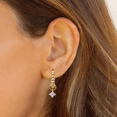 Imagem de Brincos de argola de flor banhados a ouro 14K para mulheres com zircônia cúbica leves pendentes pequenos brincos delicados, standard, Cobre, Sem pedra preciosa