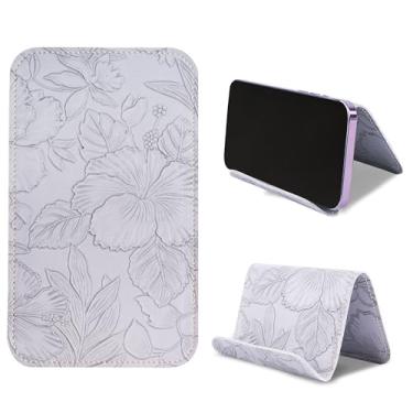 Imagem de Haecsfl Suporte de celular com aba flexível e suporte de tablet flexível para mesa, cama, esteira, casa e avião, acessórios de viagem (1 cinza esculpido)