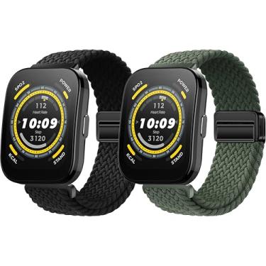 Imagem de LeyuBand Pacote com 2 pulseiras magnéticas de nylon de 22 mm para relógio Amazfit Bip 5/Bip 6/GTR 4 feminino e masculino